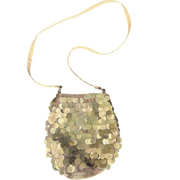 y2k- Metal Bronze Fish Scale Crossbody Bucket Bag- metallic some wear overall - Picture 1 of 8